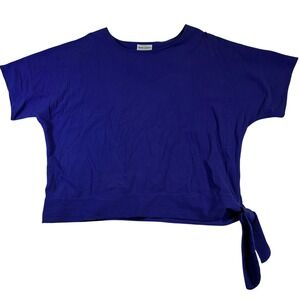Vintage 90s Stlye Plus Size Women 1X Royal Blue Textured Side Tie Short Sleeve